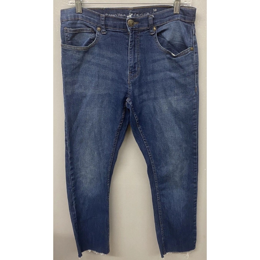 Beverly Hills Polo Club Straight Jeans Mens 30x30 Blue Denim Medium Wash Raw Hem